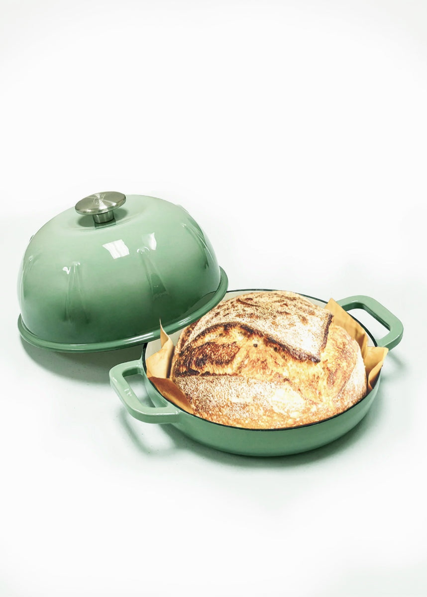 Cast Iron Bread Cloche - Green Enamel