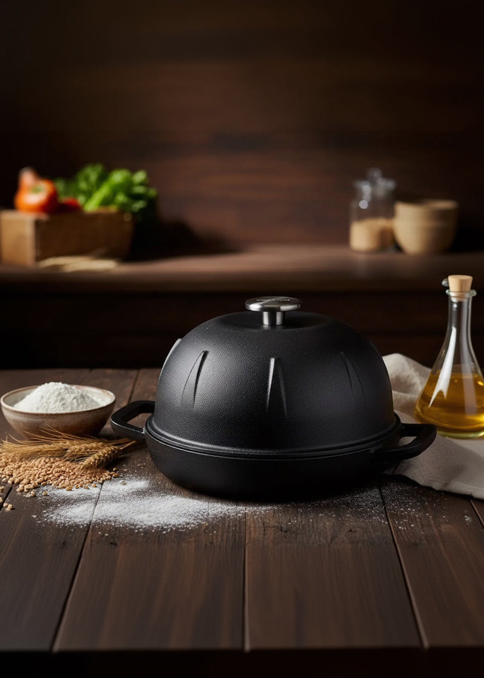 Pre-Seasoned Cast Iron Bread Cloche - Black Cast Iron