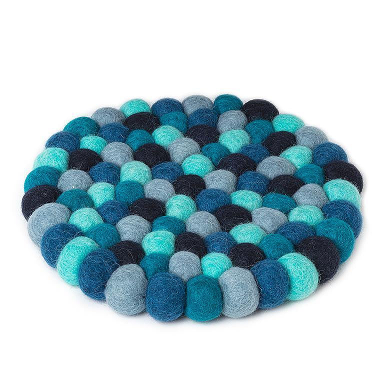 Ocean Blue Felt Ball Trivet