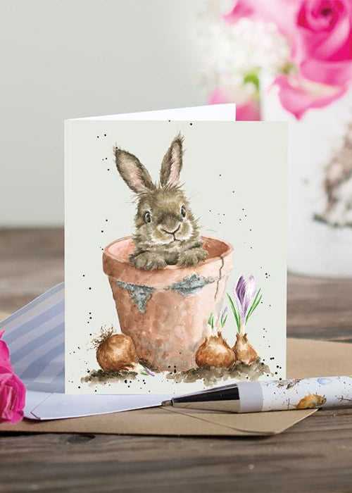 Wrendale Mini Card - Flower Pot Bunny